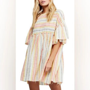 Free People rainbow mini dress Summer Nights Striped Tunic short sleeve babydoll